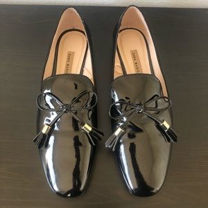 Zara Basic Black Patent Leather Flats Size 9